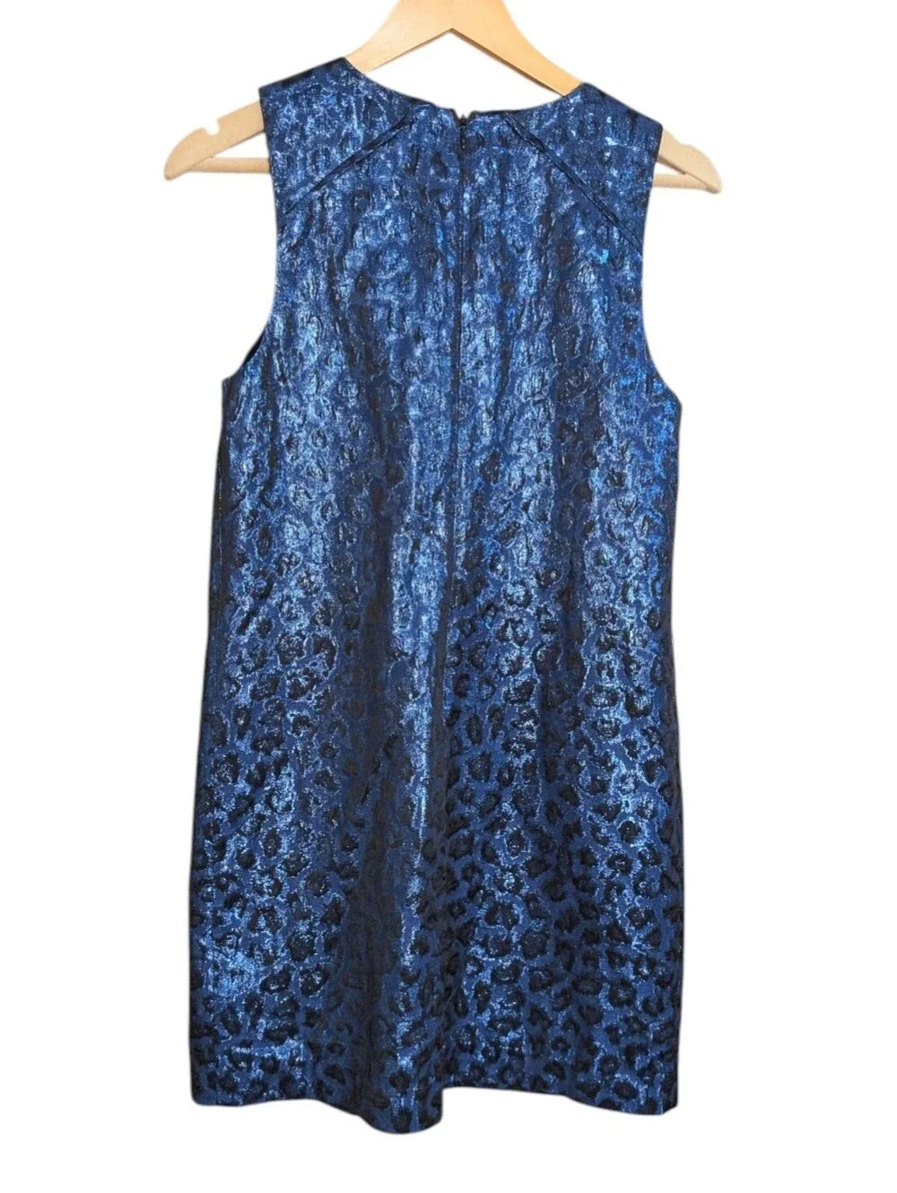 Tanya Taylor Tracy Blue Metallic Leopard Shift Dress ... Size 4